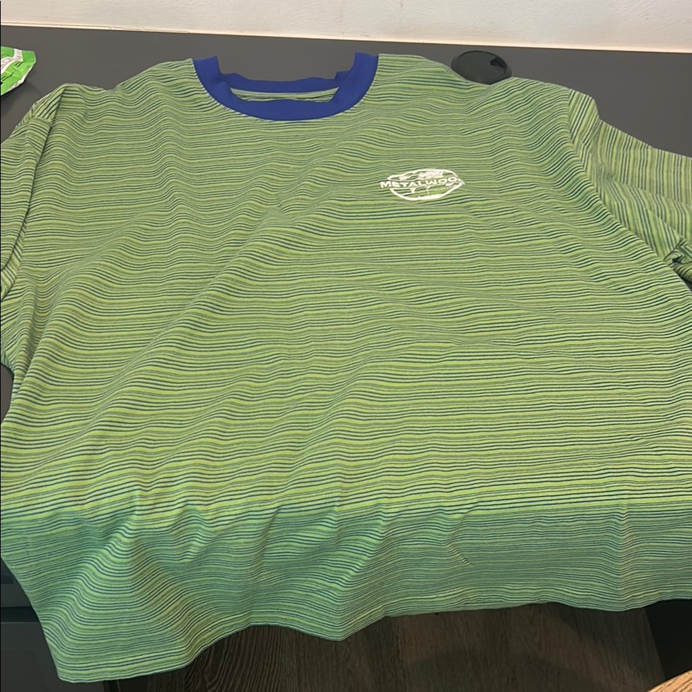 Green Striped T-Shirt with Blue Collar